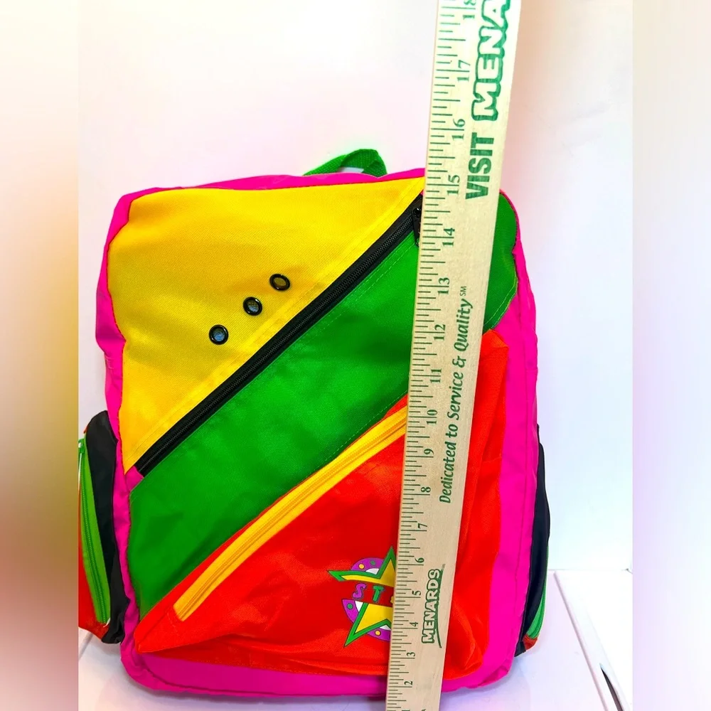 Vintage Bright & Colorful Neon Large Backpack with Star Design. New without Tags